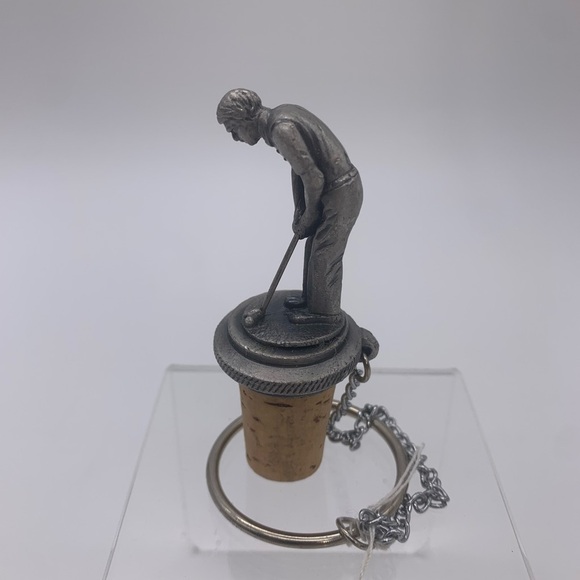 Signed WTU Handcrafted Solid Pewter Wine Cork Stoppers With Ring Chain Golfers - Picture 13 of 15